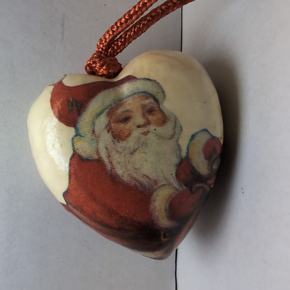 Lot Of 6 Decoupage Paper Mache Christmas Ornaments Victorian Heart Egg Shaped - Picture 8 of 11